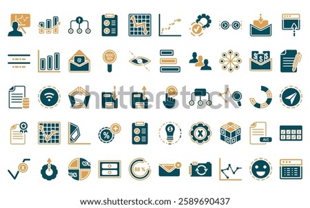 50 linear user interface icon pack. vector thin line slide right, increasing data, data analytics flow chart, rule, line on checkered background, data analytics ascending line chart, tings interface