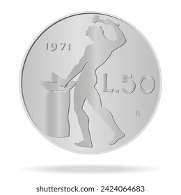 50 Lire of Italy in front. Vector illustration on a white background is made in 3D style