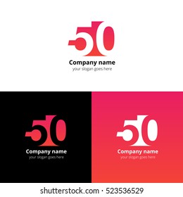 50 logo icon flat and vector design template. Monogram numbers five and zero. Logotype fifteen with red-pink gradient color. Creative vision concept logo, elements, sign, symbol for card, brand.