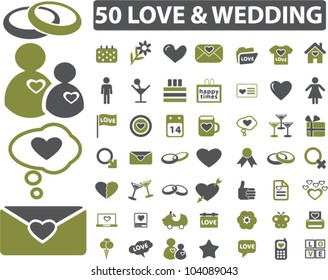 50 love & wedding icons set, vector