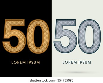50 Luxury Font designed using gold and silver geometric pattern graphic vector.