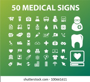 50 medical & health icons signs, vector