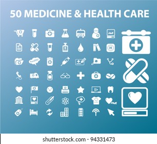 50 Medicine & Health Care Icons Set, Vectr