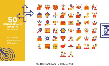 50 Juego de iconos planos de mentores y entrenamiento