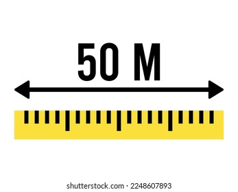 50 meters ruler icon. Vector measure scale, size and length isolated on white background