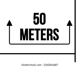 50 meters. Vector with marked distance and black arrow. Unit of measurement in meters for marking