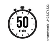 50 min Timer, clock, stopwatch isolated icons. Countdown timer symbol. Label cooking time. Minute timer, Time measure, Chronometer, Alarm, Kitchen timer, label, sticker, stamp.  Vector illustration