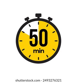 50 min Temporizador, reloj, cronómetro iconos aislados. Símbolo del temporizador de cuenta atrás. Tiempos de cocción de etiquetas. Temporizador de minutos, Medida de tiempo, Cronómetro, Alarma, Temporizador de cocina, etiqueta, pegatina, sello.  Ilustración vectorial