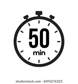 50 min Temporizador, reloj, cronómetro iconos aislados. Símbolo del temporizador de cuenta atrás. Tiempos de cocción de etiquetas. Temporizador de minutos, Medida de tiempo, Cronómetro, Alarma, Temporizador de cocina, etiqueta, pegatina, sello.  Ilustración vectorial