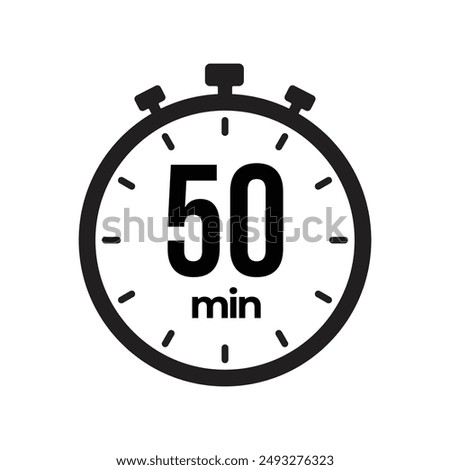 50 min Timer, clock, stopwatch isolated icons. Countdown timer symbol. Label cooking time. Minute timer, Time measure, Chronometer, Alarm, Kitchen timer, label, sticker, stamp.  Vector illustration