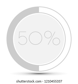 50% Minimal Flat white plane progress button  with shadow. well aligned loading graphic vector 