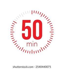 50 minutos Timer, relógio, cronômetro ícones isolados. Símbolo de timer de contagem regressiva. Hora de cozimento do rótulo. Temporizador de minutos, Medida de tempo, Cronômetro, Alarme, Temporizador de cozinha, rótulo, adesivo, selo. Ilustração vetorial