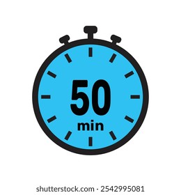 50 minutos Timer, relógio, cronômetro ícones isolados. Símbolo de timer de contagem regressiva. Temporizador de minutos, Medida de tempo, Cronômetro, Alarme.