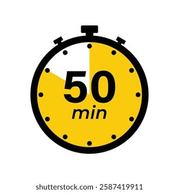 50 minute Timer, clock, stopwatch isolated icons. Countdown timer symbol. Label cooking time. Minute timer, Time measure, Chronometer, Alarm, Kitchen timer, label, sticker, stamp. Vector illustration