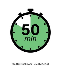 50 minute Timer, clock, stopwatch isolated icons. Countdown timer symbol. Label cooking time. Minute timer, Time measure, Chronometer, Alarm, Kitchen timer, label, sticker, stamp. Vector illustration