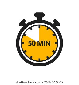 50 Minute Timer Icon in a Modern Flat Style. A Clock, Stopwatch, or Chronometer Displaying a Fifty Minute Mark. Ideal for Cooking Duration or Countdown Display