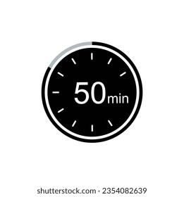 50 minute timer vector icon, 50 min stopwatch symbol.