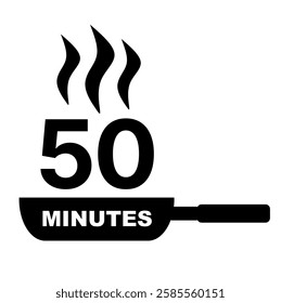 50 minutes cooking time icon. Cook clip art on black silhouette vector. Food services time graphic design