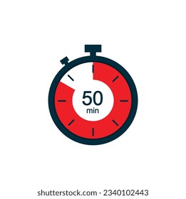 50 minutes, 50 min stopwatch vector icon. Stopwatch icon in flat style on a white background. Vector.