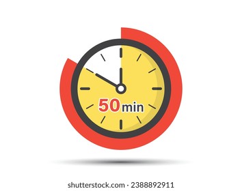50 minutes on stopwatch icon in flat style. Clock face timer vector illustration on isolated background. Countdown sign business concept.