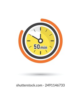 50 minutes on stopwatch icon in flat style. Clock face timer vector illustration on isolated background. Countdown sign business concept.