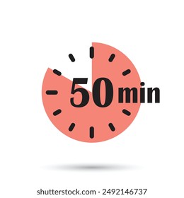 50 minutes on stopwatch icon in flat style. Clock face timer vector illustration on isolated background. Countdown sign business concept.