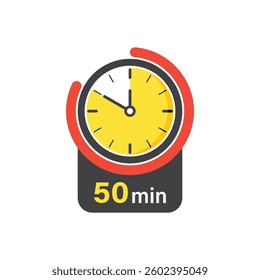 50 minutes on stopwatch icon in flat style. Clock face timer vector illustration on isolated background. Countdown sign business concept.