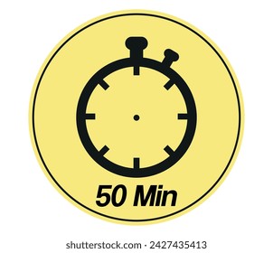50 minutes stopwatch symbol. Timer sign icon yellow and black isolated on white background