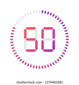 The 50 minutes, stopwatch vector icon, digital timer. Vector digital count down circle board with circle time pie diagram. Watch outline style design, designed for web and app.
