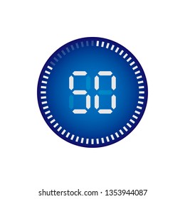 The 50 minutes, stopwatch vector icon, digital timer. Vector digital count down circle board with circle time pie diagram. Watch outline style design, designed for web and app