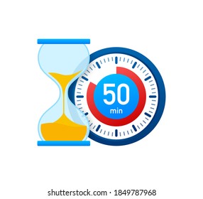 Los 50 minutos, icono del vector de cronómetro. Icono de Stopwatch en estilo plano, temporizador en fondo de color. Ilustración vectorial.