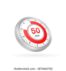 The 50 minutes, stopwatch vector icon. Stopwatch icon in flat style on a white background. Vector stock illustration.