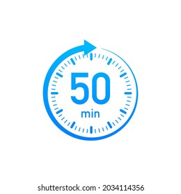 The 50 minutes, stopwatch vector icon. Stopwatch icon in flat style, timer on on color background. Vector illustration.