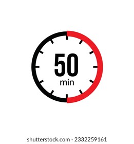 The 50 minutes, stopwatch vector icon. Stopwatch icon in flat style on a white background. Vector stock illustration.