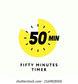 50 Minutes Timer Icon, Modern Flat Design. Clock, Stopwatch, Chronometer Showing Fifty Minutes Label. Cooking time, Countdown Indication. Isolated Vector eps.