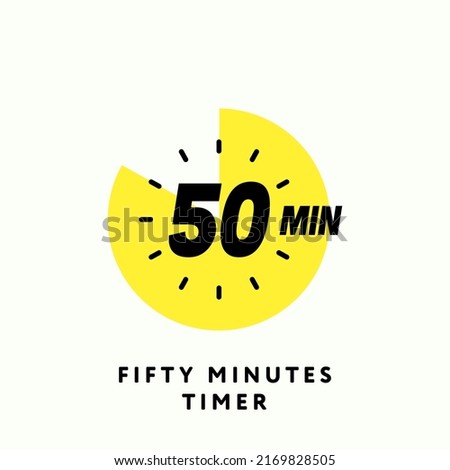 50 Minutes Timer Icon, Modern Flat Design. Clock, Stopwatch, Chronometer Showing Fifty Minutes Label. Cooking time, Countdown Indication. Isolated Vector eps.