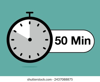 50 Minutes timer icon. Time counter stopwatch, modern clock design isolated on light background