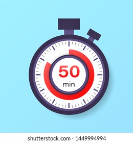 The 50 minutes timer. Stopwatch icon in flat style.