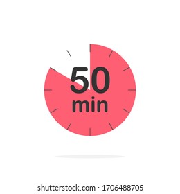 Temporizador de 50 minutos. Símbolo de Stopwatch de estilo plano. Ilustración vectorial aislada editable.