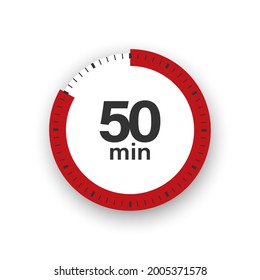 50 minutes timer. Stopwatch symbol in flat style. Editable isolated vector illustration.