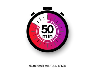 Temporizador de 50 minutos. Símbolo de Stopwatch de estilo plano. Ilustración vectorial aislada editable.
