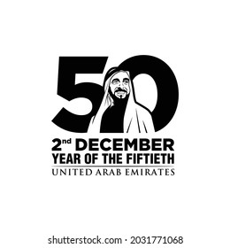 50 National Day of Emirates. Arabian Bedouin Icon. United Arab Emirates. Arabic Text Translation: Year of The Fiftieth. Vector Logo. Eps 08.