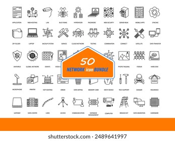 50 Network  icon  design set art line  vector and editable