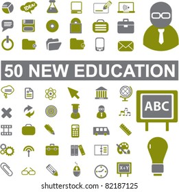 50 new education icons, signs, vector illustrations