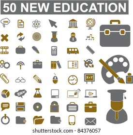 50 new education icons, signs, vector illustration set