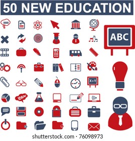 50 new education & school, science icons, signs, vector illustrations