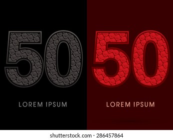 50 Number, Abstract Font, Text, Typography, concept luxury hot and dark, red and black, pattern, graphic vector.