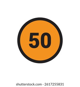 50 Number icon vector Orange Circle with Black design