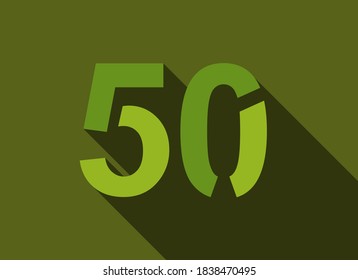 50 Número con sombra larga, color verde estilo de corte. Para logotipo, etiqueta de marca, elementos de diseño, identidad corporativa, aplicación y más. Ilustración modificable del vector.