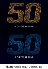 50 Number ,Luxury font ,designed using gold and blue line, concept shape from water, river, sea, ocean, fish scale, logo, symbol, icon, graphic, vector.
